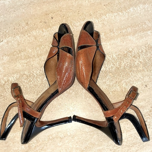 NEOTANGO Argentine Tango shoes, black patent leather/rust lizard, open toe 8 GUC - Picture 5 of 17